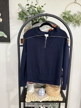Varley DoubleSoft Catherine Half Zip Sweatshirt Navy Blue Size Small